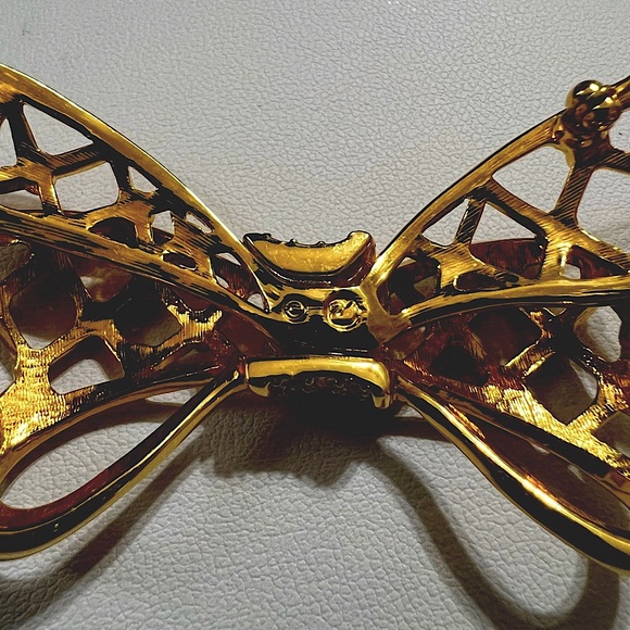 Vintage Swarovski Swan Crystal Bow Pin Gold Plated 2.5” x 1.5” - Picture 5 of 5